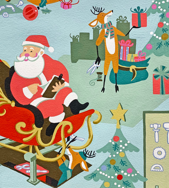 Christmas Time  Santa's Garage Wintergreen    8954b Cotton Woven Fabric