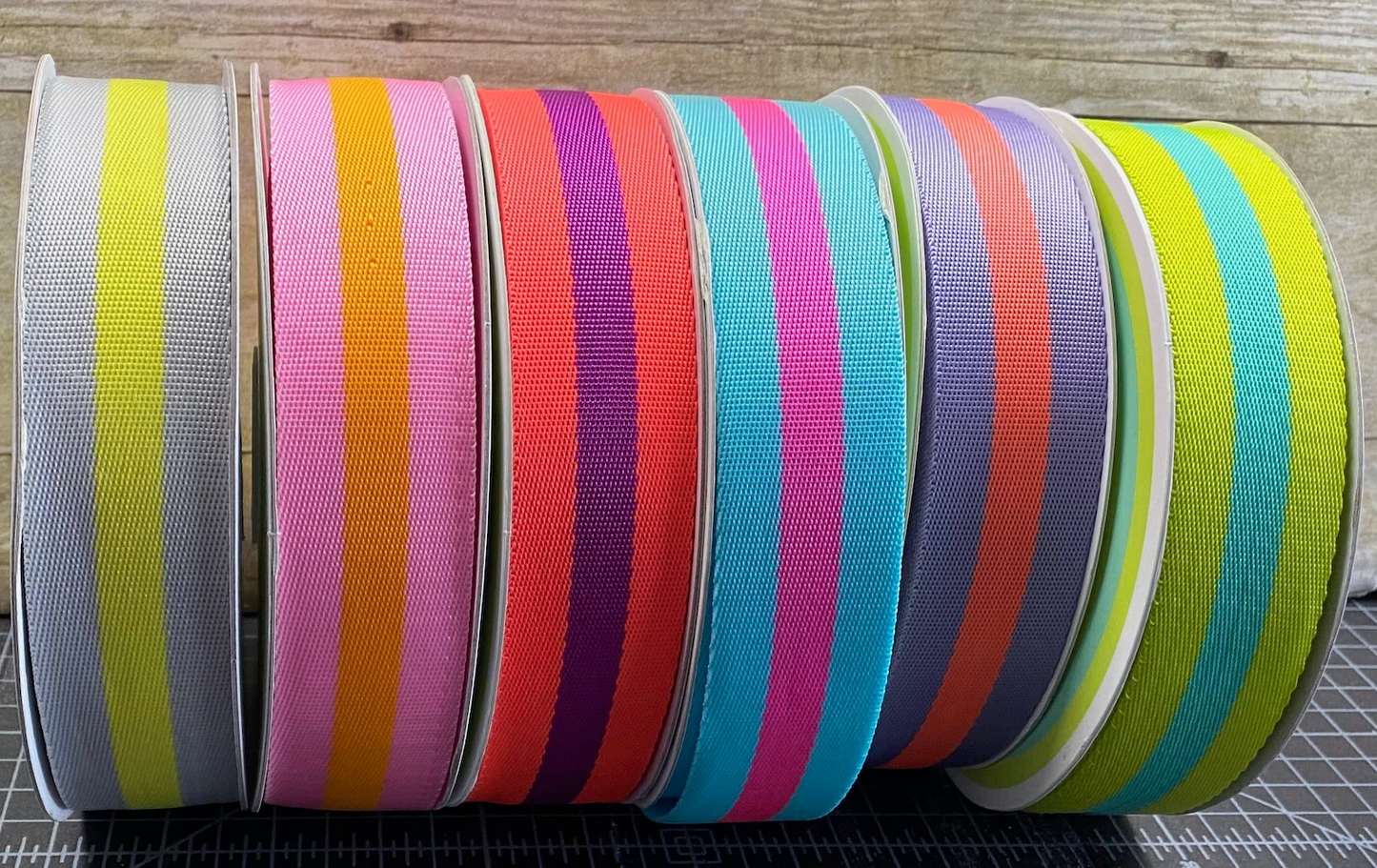 Tula Pink Nylon Webbing Grey & Neon Yellow 1.5" TK 90/38mm col 03 Priced per yard