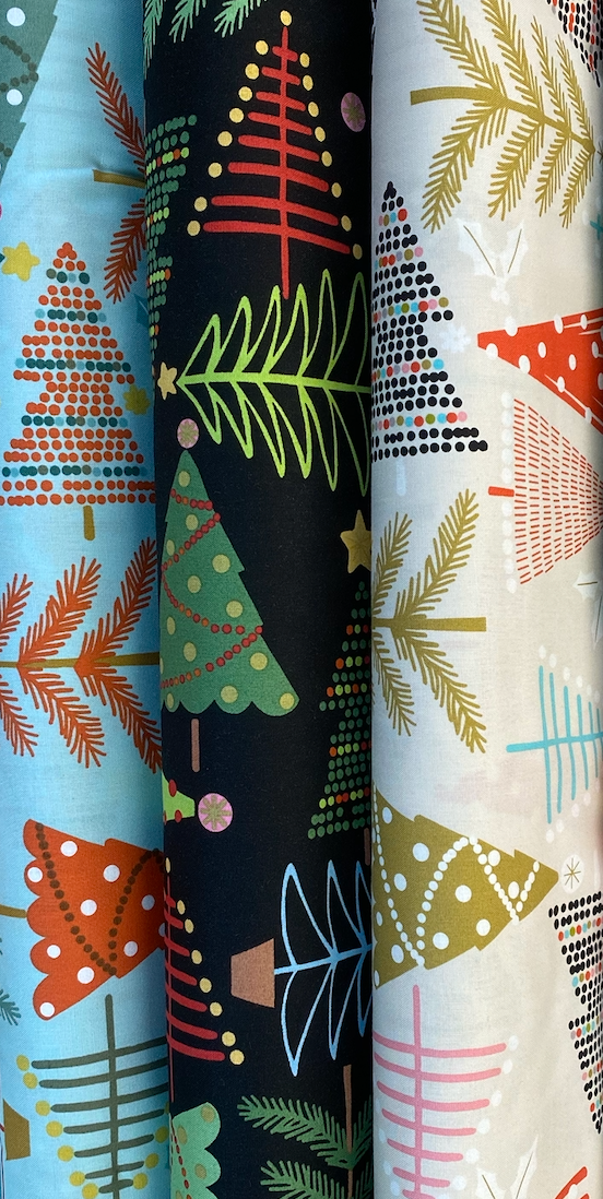 Christmas Time  Holiday Pines Black  8634a   Cotton Woven Fabric