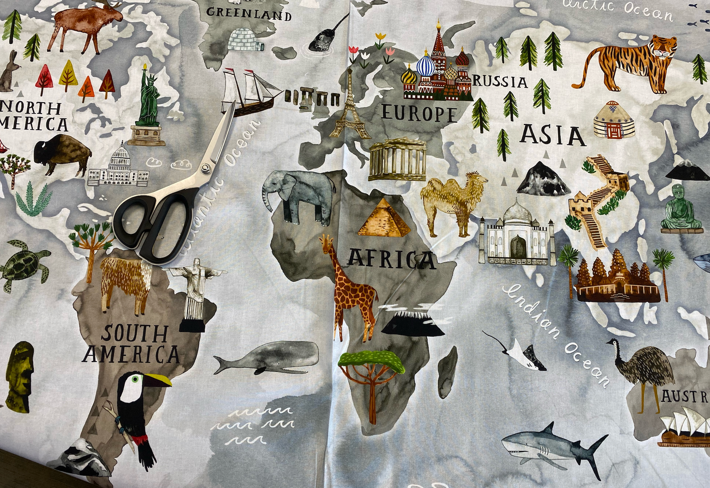 Around the World by Katie Vernon 36" Panel World Map    DDC10603-MULT Cotton Woven Panel