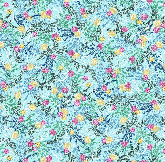 Mermaid in Blue Jeans Seaweed Allover Aqua 5584-11 Cotton Woven Fabric