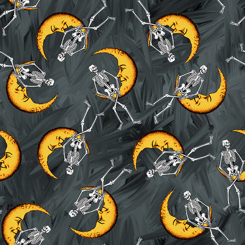 Halloween Countdown by Urban Essence Designs Skeletons on Crescent Moons Glow in the Dark    2256G-99 Cotton Woven Fabric