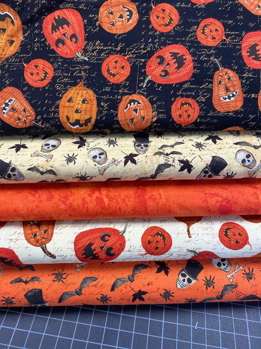 Something Wicked Pumpkins on Black Script y2426-3 Cotton Woven Fabric