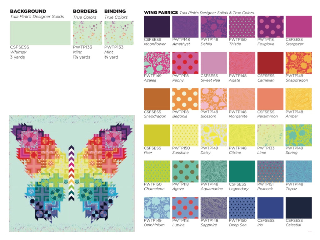 Tula Pink Butterfly Quilt 2nd Edition Fabric Pack FP2QTTP.BUTTERFLY with The Butterfly Pattern 2nd Edition TPBUTTERFLY Pattern USA Shipping included in price
