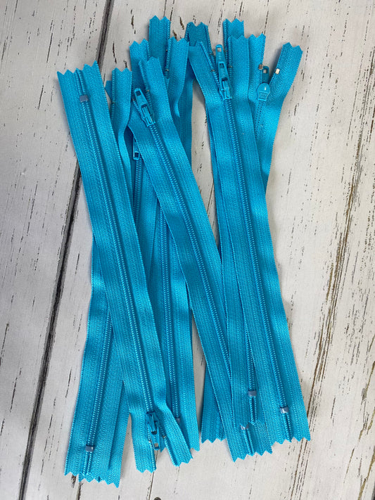 9" Turquoise nylon coil non-separating, closed-end zipper