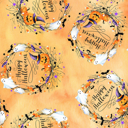 Boo  Wreath Pumpkin U4979H-192-Pumpkin   Cotton Woven Fabric