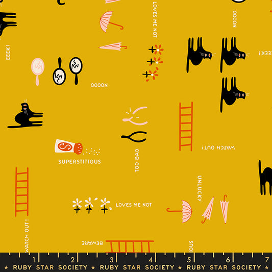 Spooky Darlings by Ruby Star Society Unlucky Cat Goldenrod    RS5073-11 Cotton Woven Fabric