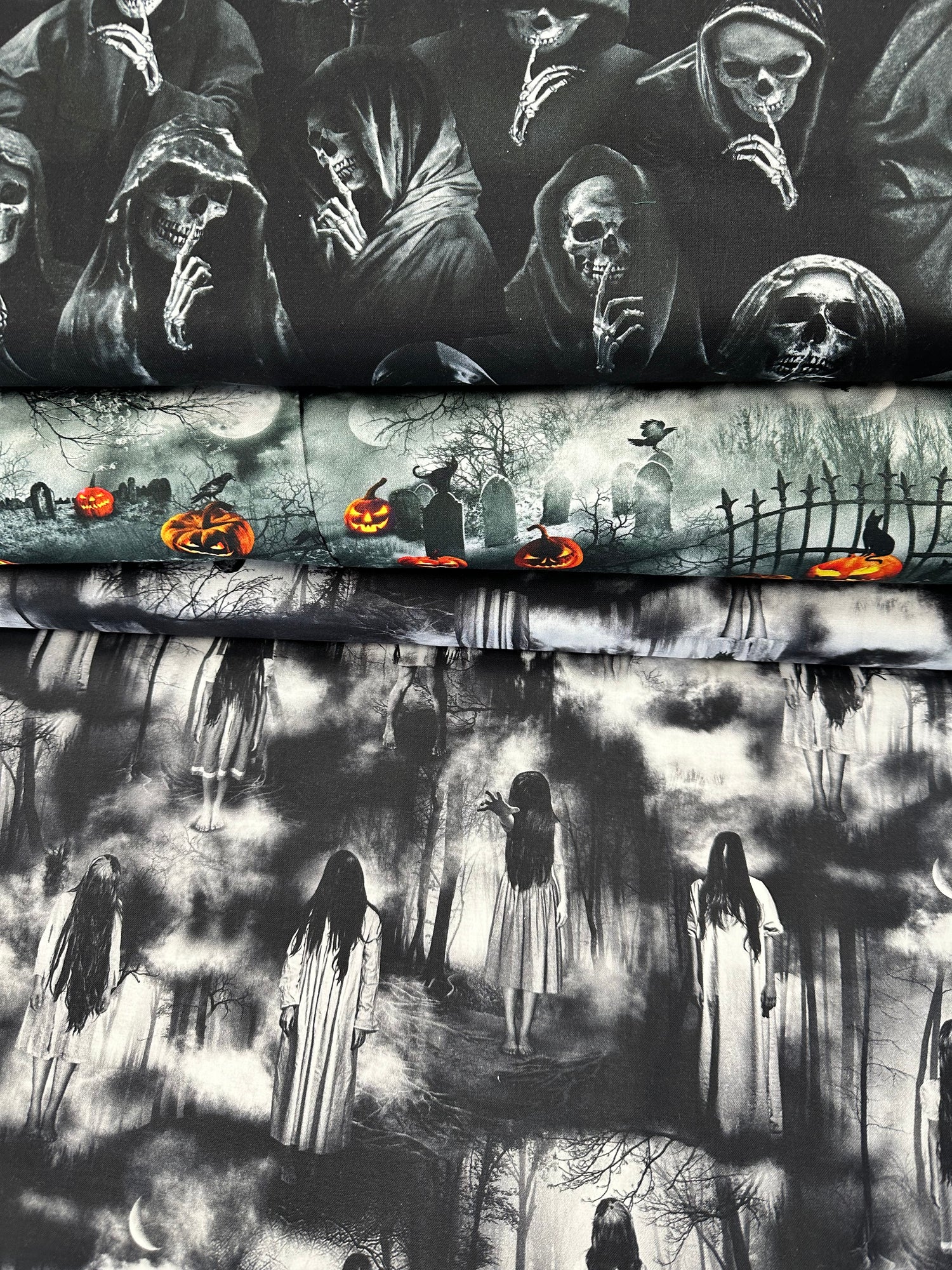 Halloween Fabric By The Yard - Floating Ghosts on Black Fabric - Black  Fabric – Pip Supply