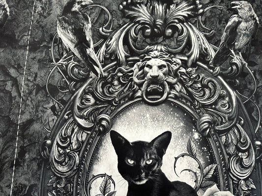 Wicked 24" Panel Black Cat Floral Portrait    CD2097-BLACK Cotton Woven Panel