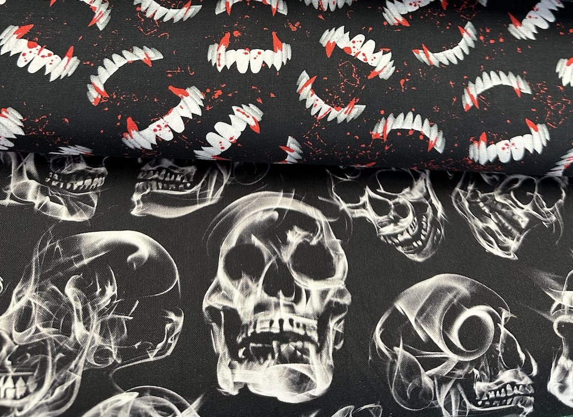 Wicked Bloody Vampire Fangs Black    CD1832-BLACK Cotton Woven Fabric