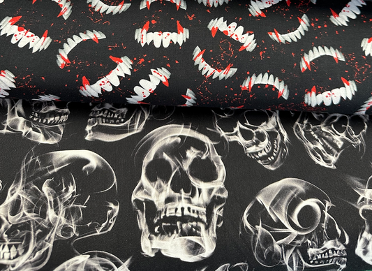 Wicked Bloody Vampire Fangs Black    CD1832-BLACK Cotton Woven Fabric