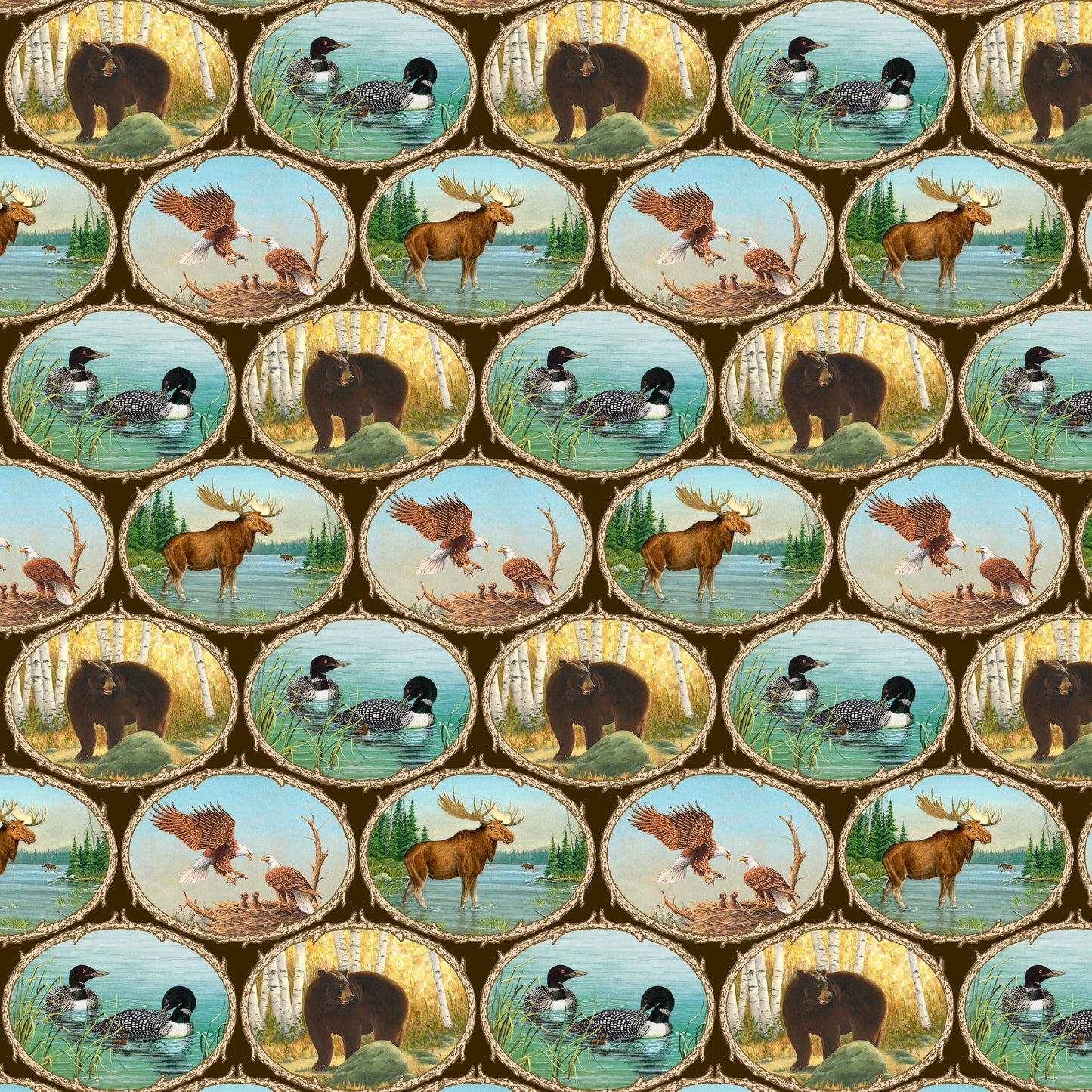 Along the Valley by Harry W. Smith Wildlife Medallions Brown    6454-39 Cotton Woven Fabric