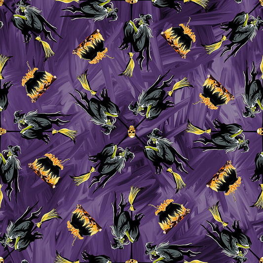Halloween Countdown by Urban Essence Designs Witches on Brooms Purple Glow in the Dark 2259G-55 Cotton Woven Fabric