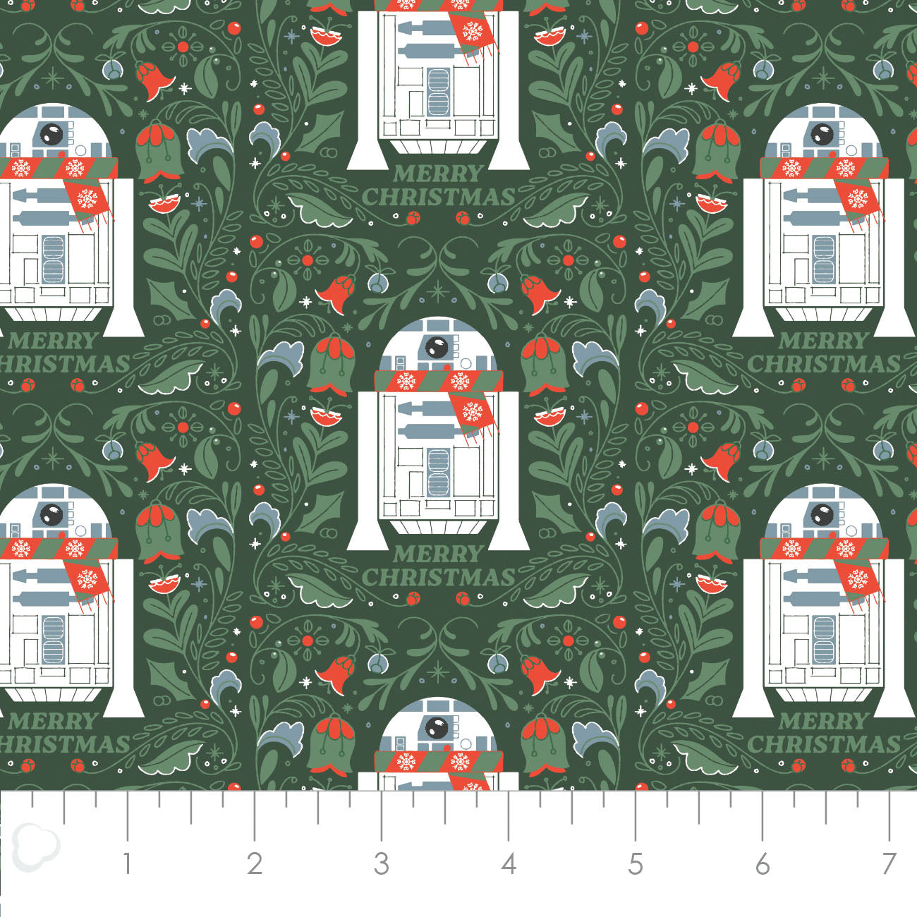 Licensed Character Winter Holiday III Xmas R2-D2 Green   73011339-02 Cotton Woven Fabric
