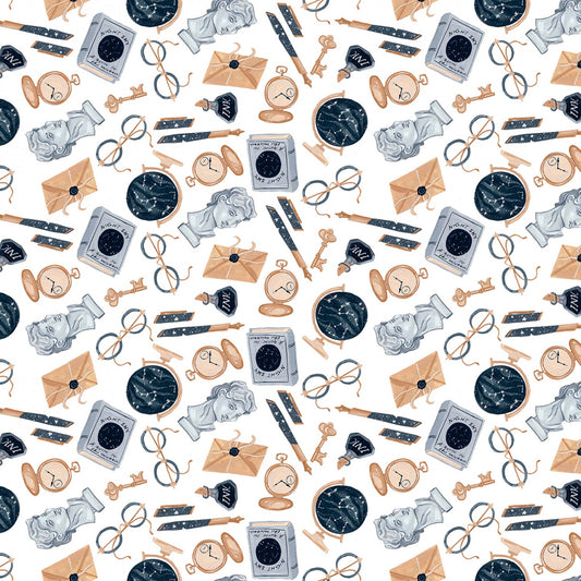 La Luna by Rae Ritchie Academia Supplies White ST-DRR2600WHITE Cotton Woven Fabric