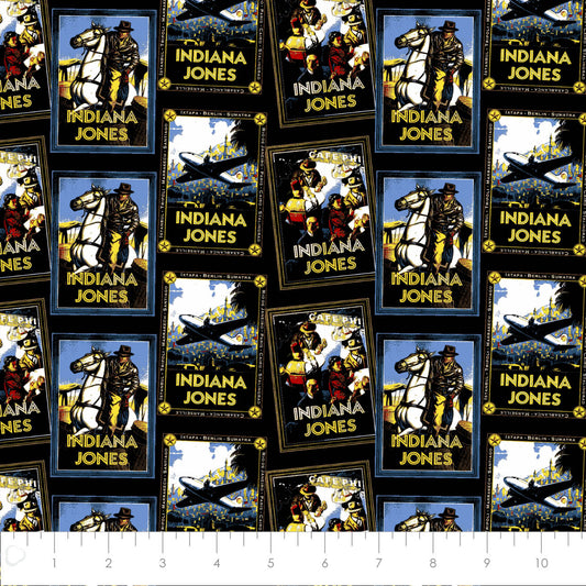 Licensed Indiana Jones Adventure Card Stack Black 74740101-01 Cotton Woven Fabric