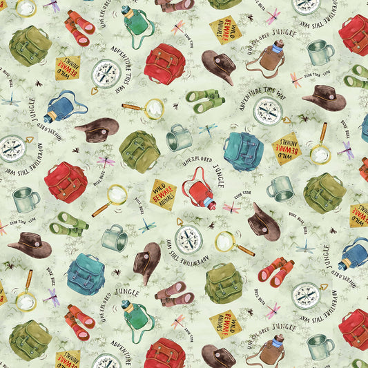 Explorer by Louise Nisbet Adventure This Way Sage DDC10157-SAGE Cotton Woven Fabric
