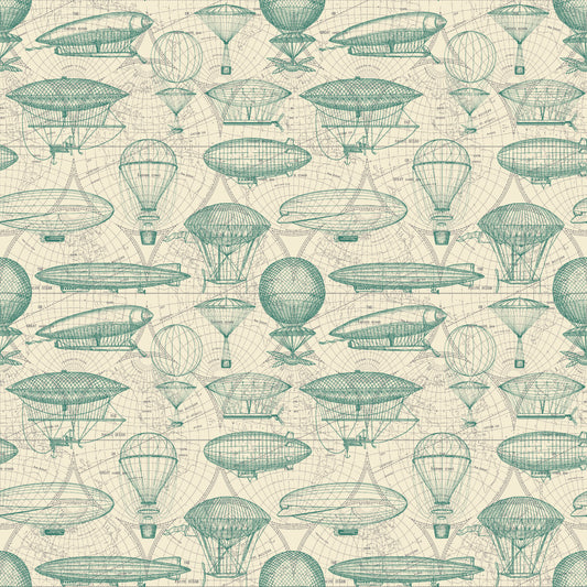 Time Travel by Urban Essence Designs Airship Blueprint Ivory 3010-41 Cotton Woven Fabric