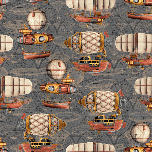 Time Travel by Urban Essence Designs Airships Gray 3008-95 Cotton Woven Fabric