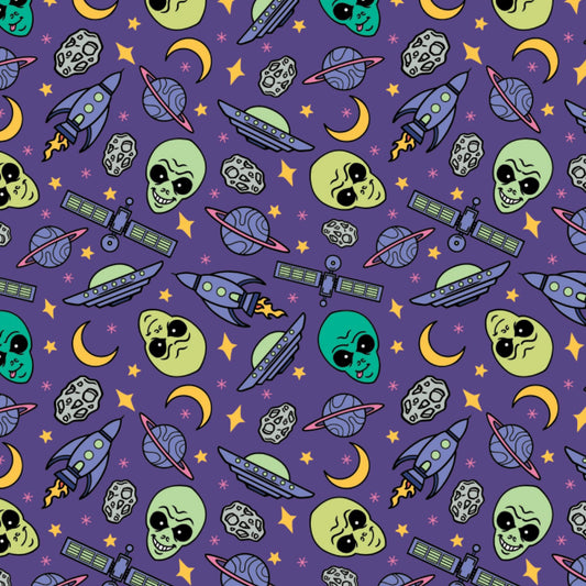 I Want to Believe Alien Invasion Purple    21210503-2 Cotton Woven Fabric