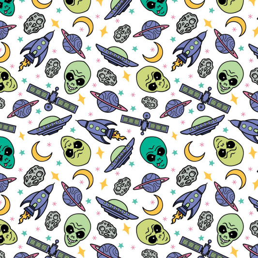 I Want to Believe Alien Invasion White    21210503-1 Cotton Woven Fabric
