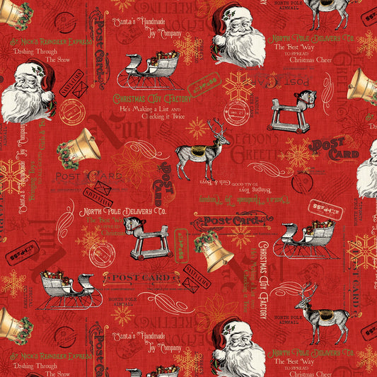 North Pole Express by Pela Studio All Over Santa Red NPEX4767-R Cotton Woven Fabric