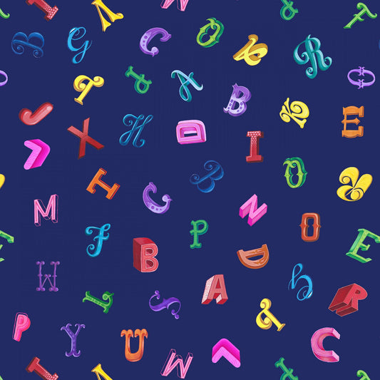 Jennie Maizels Colour Collection Alphabet Blue JM3-2 Cotton Woven Fabric