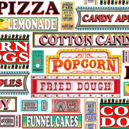 Amazement Park by Josh Rey Food Signs 18737-MLT Cotton Woven Fabric