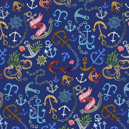 You're A Catch by Miriam Bos Anchors Navy ST-DMB2139NAVY Cotton Woven Fabric