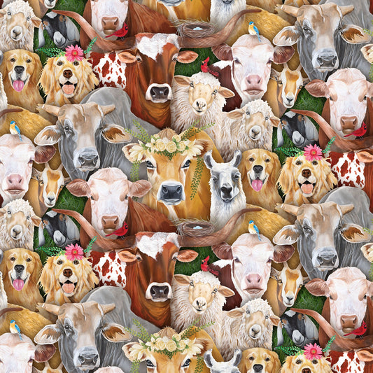 Happy Farm by Diane Fifer Animals 28001E-MULTI Cotton Woven Fabric
