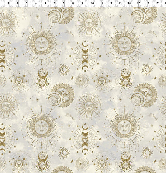 The Sun, the Moon, and the Stars! by Jason Yenter Astrology Toile Cream     11SMS-1 Cotton Woven Fabric