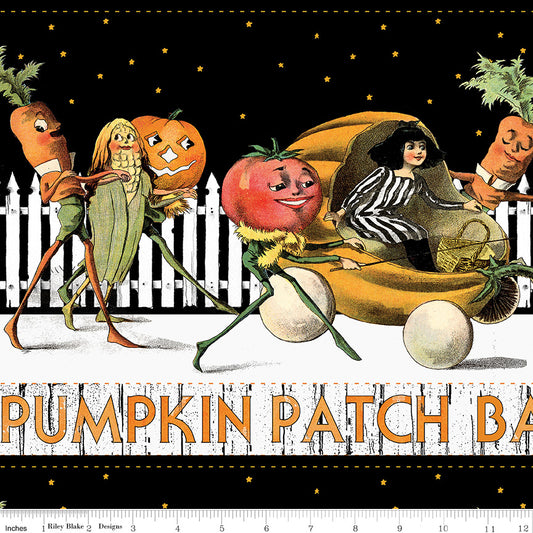 PREORDER ITEM: Pumpkin Patch by J. Wecker Frisch Barn Dance Border Stripe    CD14573-WHITE Cotton Woven Fabric