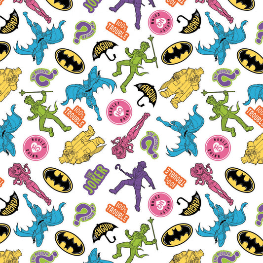 Licensed Batman 2 Batman vs Villains White 23200372-1 Cotton Woven Fabric