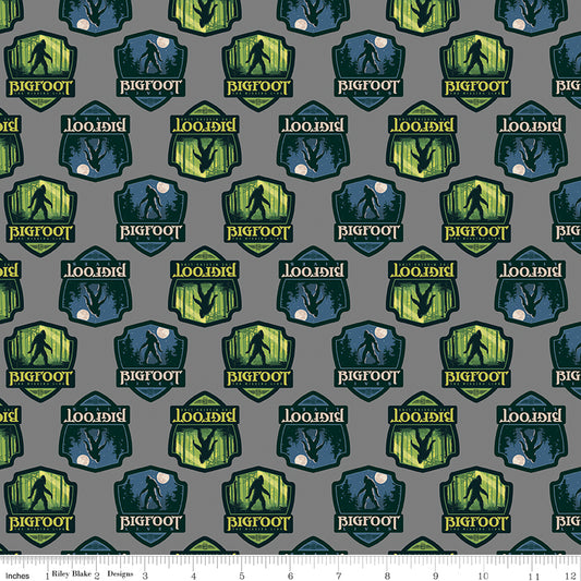 Licensed Legends Of The National Parks 2023 Bigfoot Shields Gray CD15062-GRAY Cotton Woven Fabric