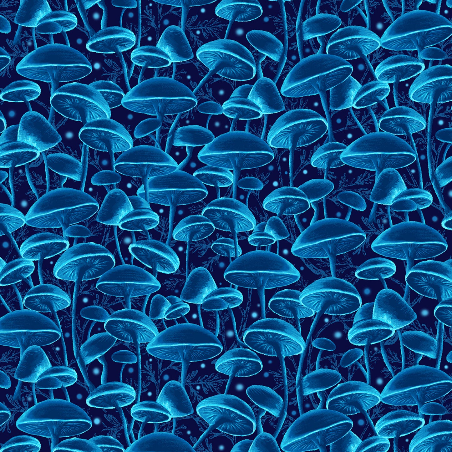 Electric Ocean Bioluminescente Mushrooms Midnight    CD2851-MIDNIGHT Cotton Woven Fabric