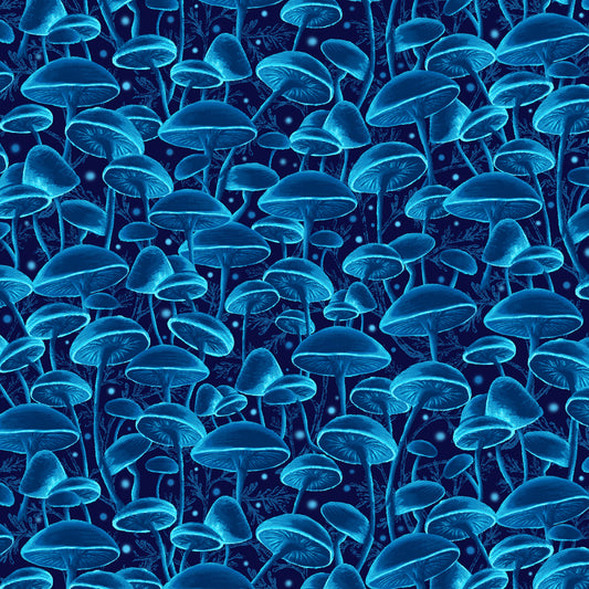 Electric Ocean Bioluminescente Mushrooms Midnight CD2851-MIDNIGHT Cotton Woven Fabric