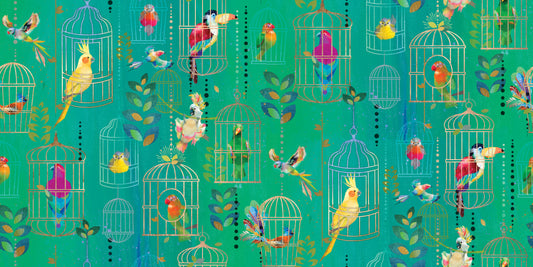 Tropicolor Birds Digital by Connie Haley Bird Cages Turquoise    19378-TRQ-CTN-D Cotton Woven Fabric