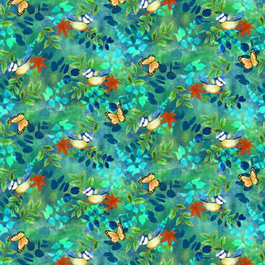 Auburn Fox by Kayomi Harai Bird Teal    6223-76 Cotton Woven Fabric