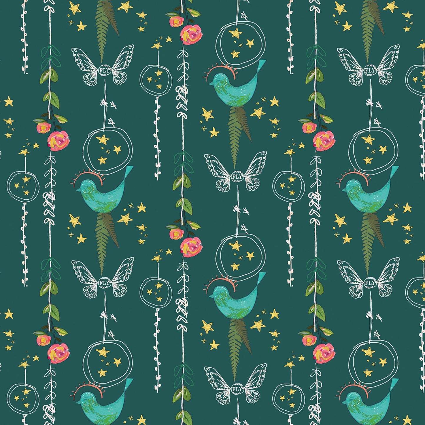 Inspired Heart by Kelly Rae Roberts Birds Dark Teal    13336B-84 Cotton Woven Fabric