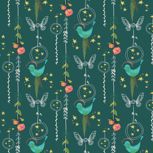 Inspired Heart by Kelly Rae Roberts Birds Dark Teal 13336B-84 Cotton Woven Fabric