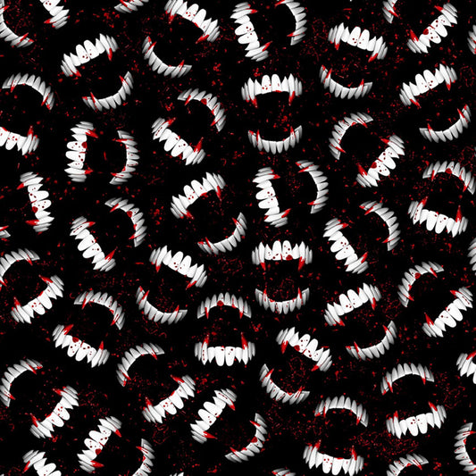 Wicked Bloody Vampire Fangs Black CD1832-BLACK Cotton Woven Fabric