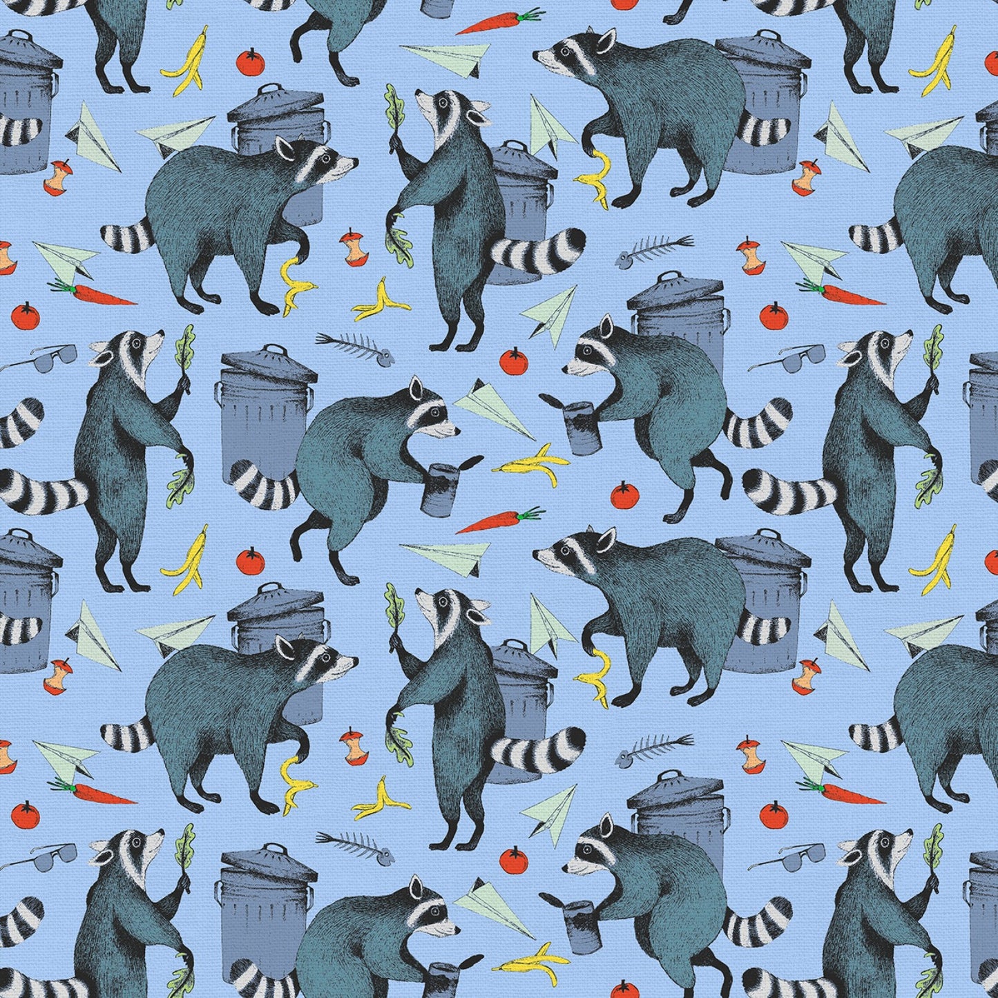 Raccoon Ruckus by Allira Tee Blue 120-22712 Cotton Woven Fabric