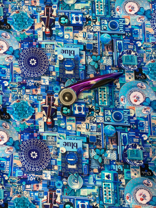 Color Collage Digitally Printed By Shelley Davies Blue Collage DP22411-44 Cotton Woven Fabric