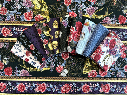 Bones Collection by Melissa Wang Floral and Bones Black     7113-99 Cotton Woven Fabric