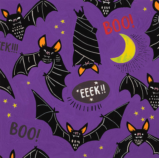 Haunted House  Boo! Eek! Bats! Purple    8974b Cotton Woven Fabric