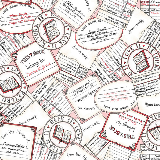 Readerville by Kris Lammers Collection Book Labels Pink 10234M-P Cotton Woven Fabric