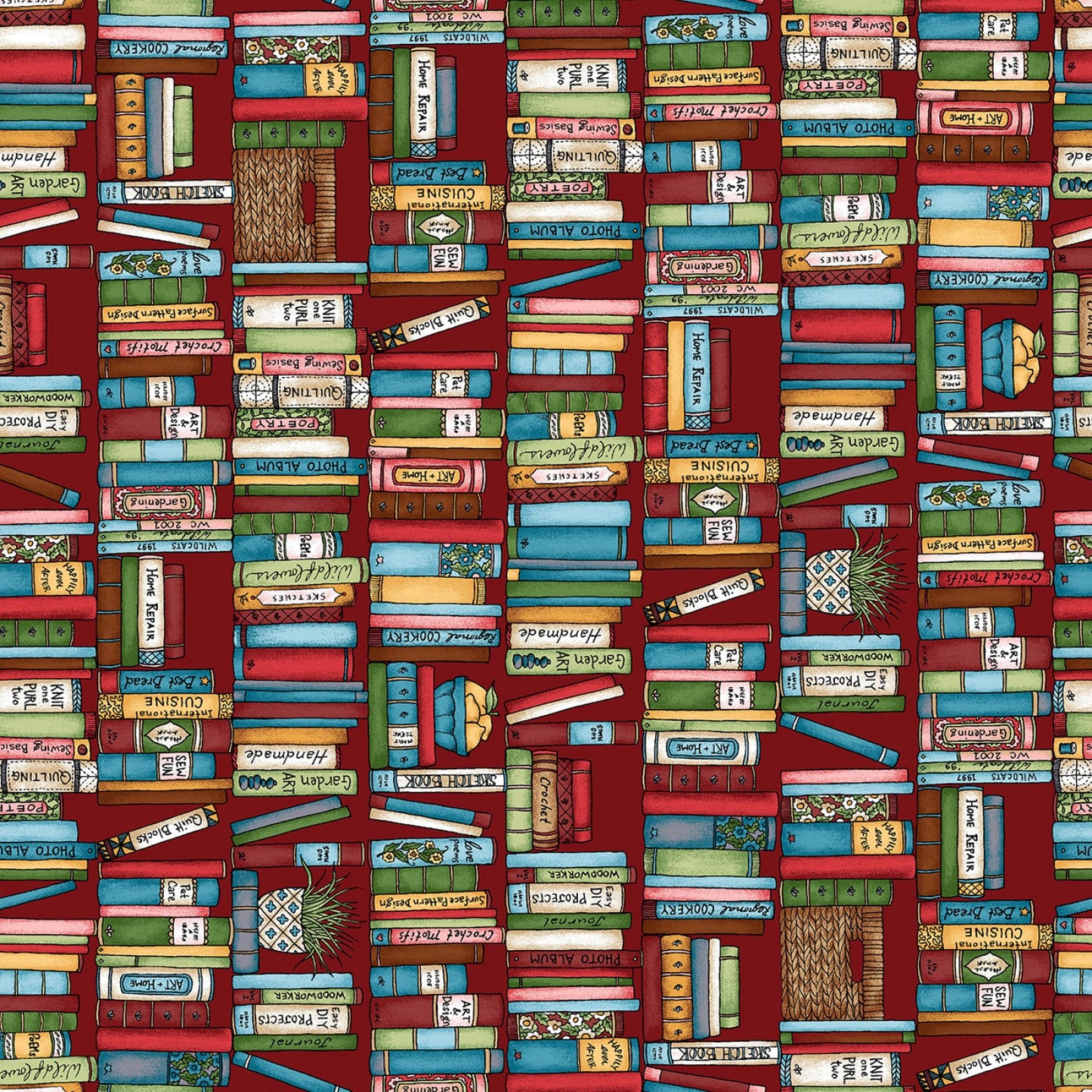 Readerville by Kris Lammers Collection Book Shelves Red    10230M-R Cotton Woven Fabric