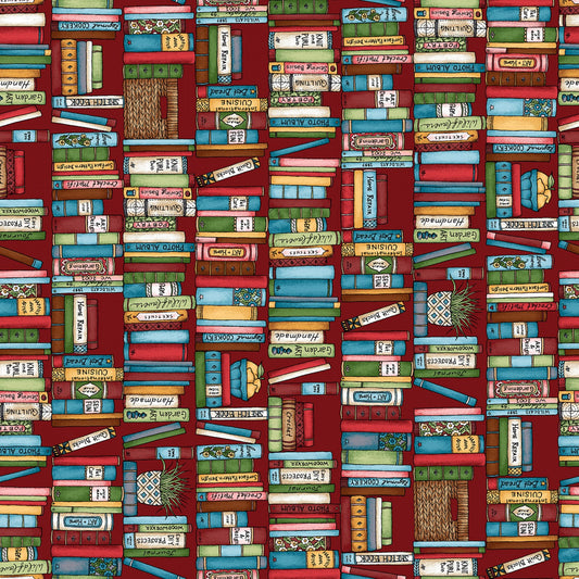 Readerville by Kris Lammers Collection Book Shelves Red 10230M-R Cotton Woven Fabric