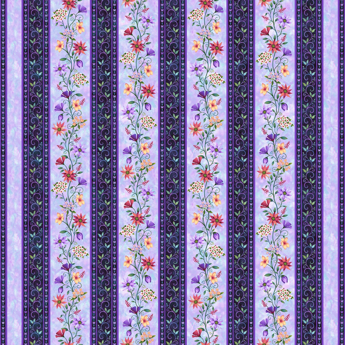 Fairytale Forest by Color Principle Border Stripe Lilac     3020-55 Cotton Woven Fabric