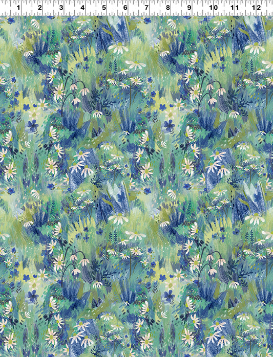 Moments Digital by Kendra Binney Fairy Flowers Turquoise Y3743-101 Cotton Woven Fabric